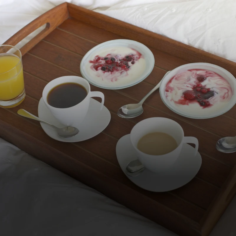 Morning meal with juice and yogurt